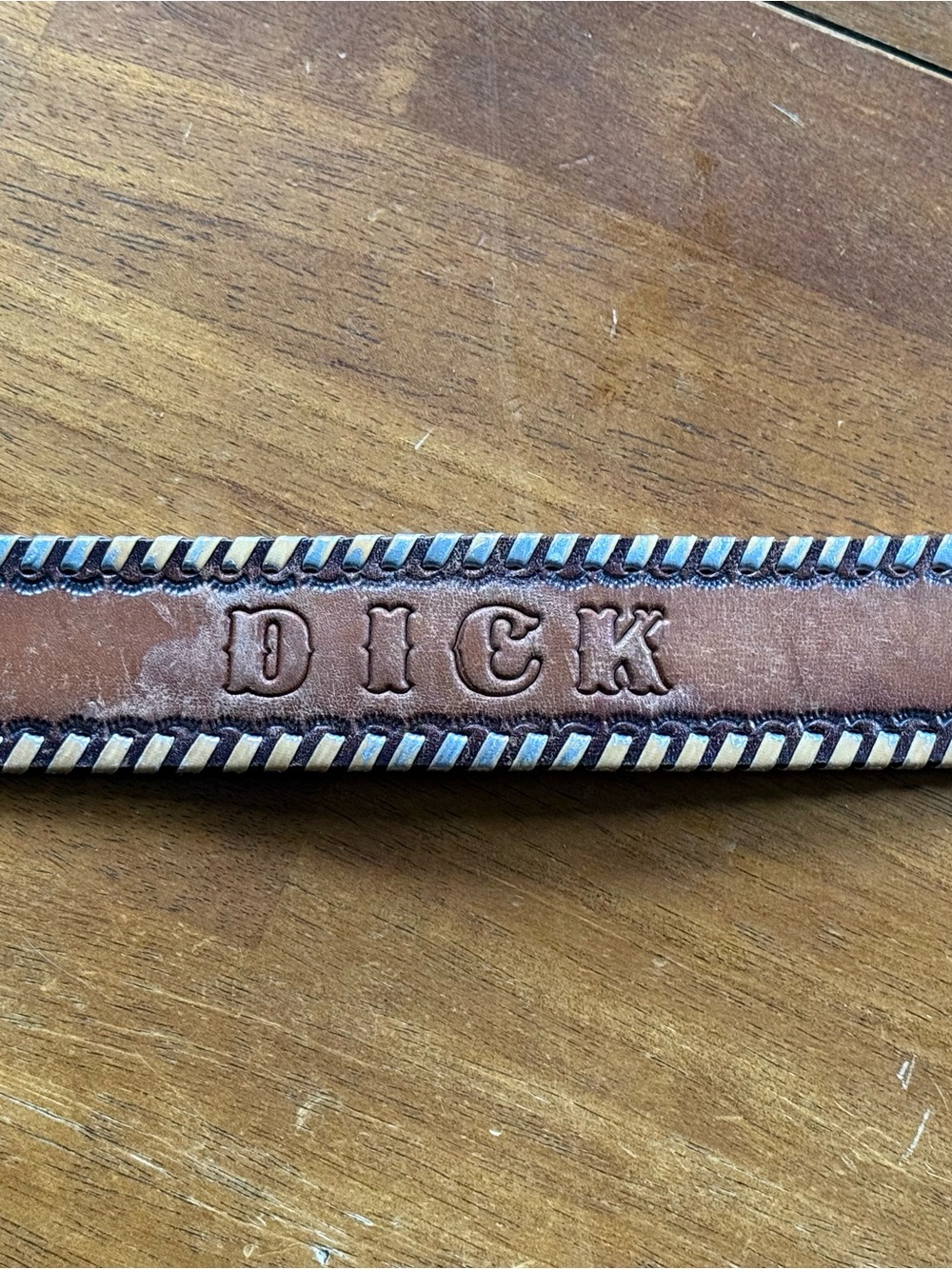 Vintage Brown Leather Embossed Belt with Braided Edge